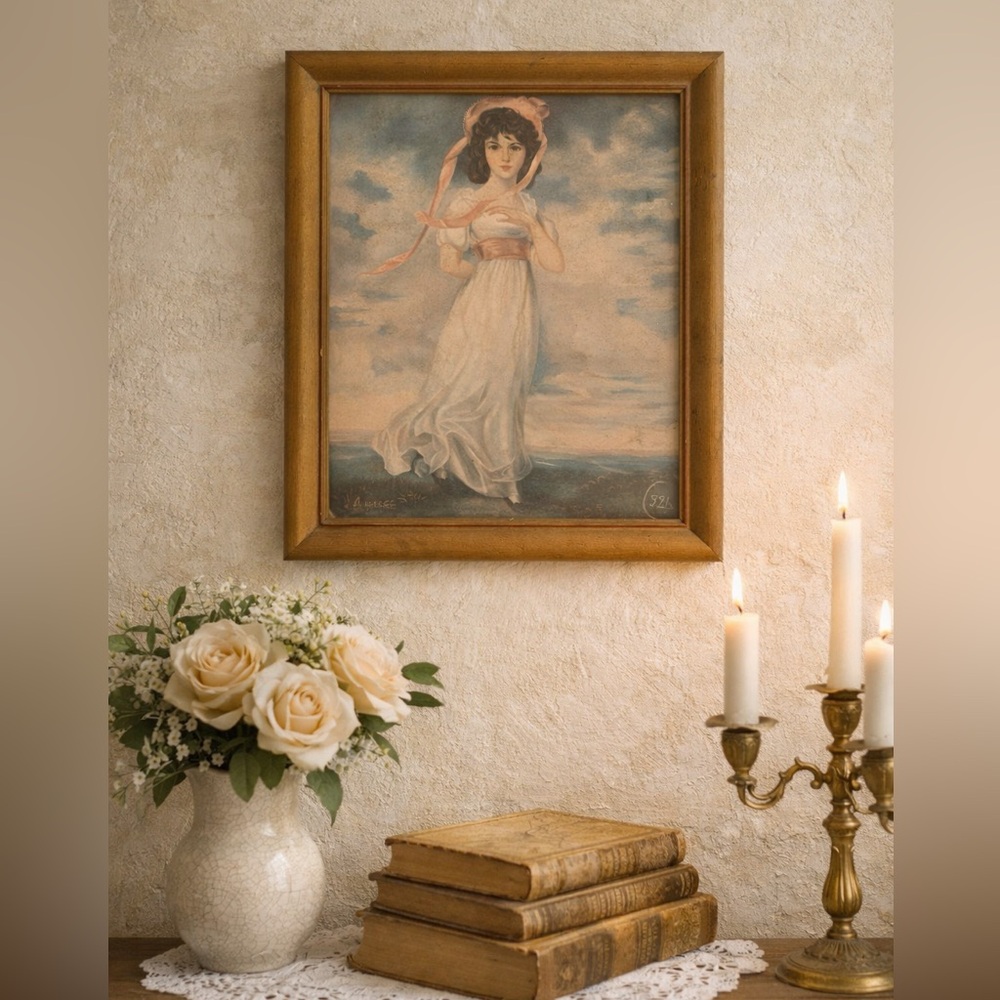 Vintage Pinky Style Girl Portrait Print After Thomas Lawrence | Mid-Century
